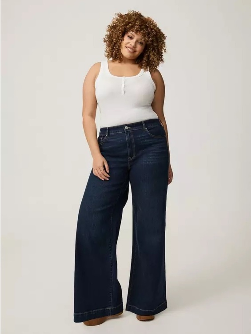 NWT Torrid Wide-Leg High-Rise Jeans — Dark Blue Wash “Making Waves” Short Inseam